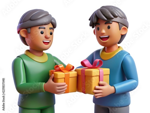 Two Men Sharing Gifts