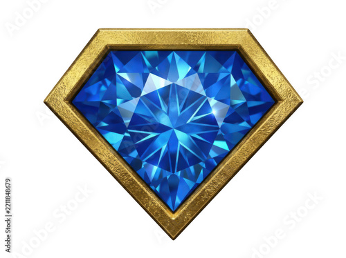 Shimmering blue gemstone in golden frame