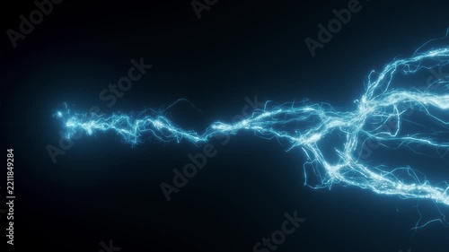 Blue Electric Energy Discharge Lightning Effect on Black Background, 4K, 30fps, Alpha
