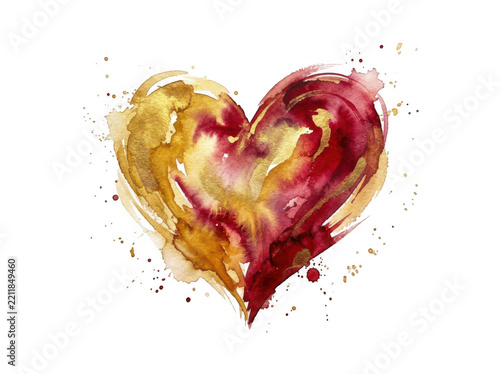 Golden heart with abstract paint splatter effect