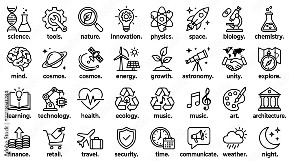 Obraz premium Science and Technology Icons: Innovation, Discovery, and Progress