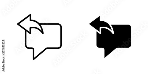 Minimal line icon set.of a speech bubble with a curved arrow, representing communication, messaging, reply, response, and conversation.