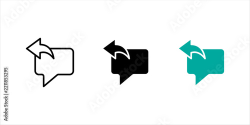 Minimal line icon set.of a speech bubble with a curved arrow, representing communication, messaging, reply, response, and conversation.