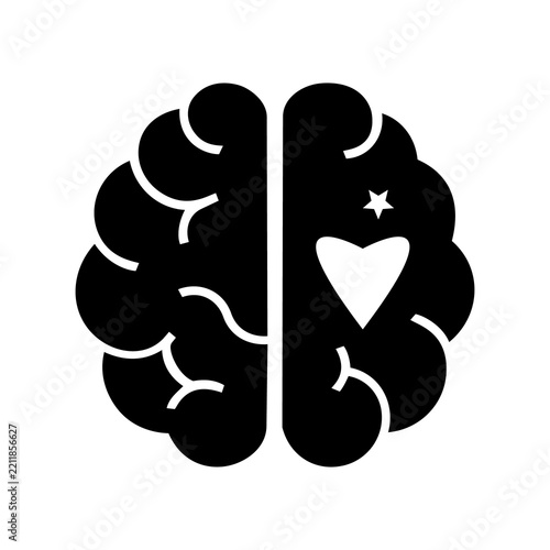 World mental health brain heart icon, emotional intelligence symbol