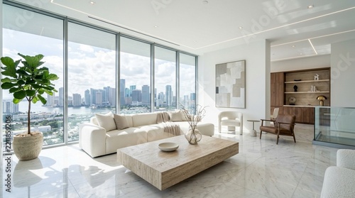 Modern Luxury Living Room with City View - Elegant Interior Design