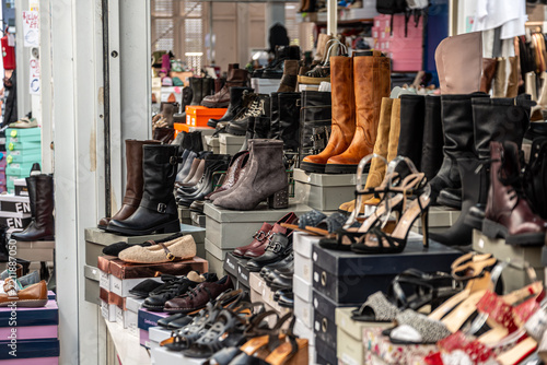 Shoes and Footwear Display at a Clothing Stall in Testaccio Market Rome