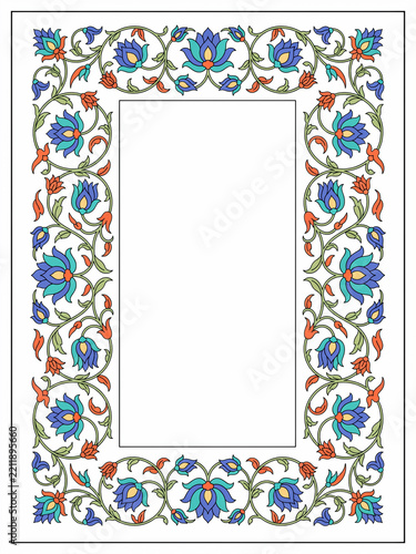 Floral ornamental frame with lotus flowers