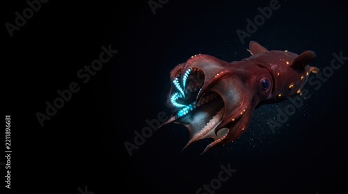 Vampire squid swimming in the deep sea