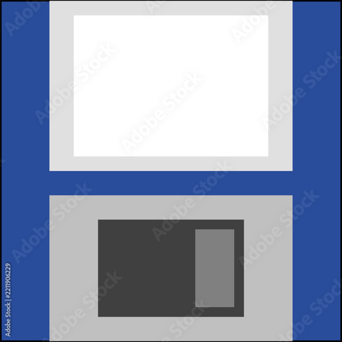 Vintage Blue Floppy Disk Data Storage Device Icon Representing Retro Computing Technology And Early Digital