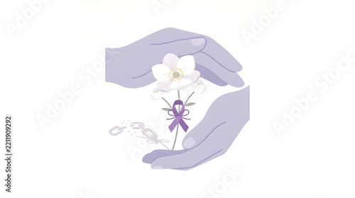 White Flower Protected by Hands Representing Safety and Freedom from Violence
