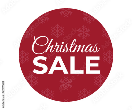 Christmas sale badge on a red circle background with snowflakes holiday sale seasonal sale circle label snowflake pattern winter sale christmas shopp