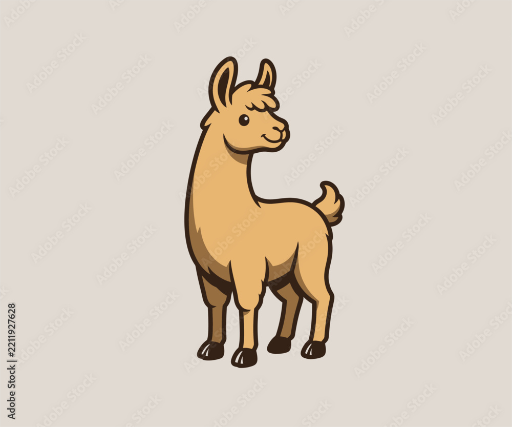 Fototapeta premium Cute Llama Illustration Standing on Plain Background Digital Art Profile