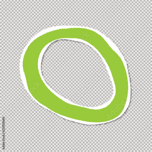Green torn paper circle frame with jagged white edges isolated on a transparent background for creative design projects