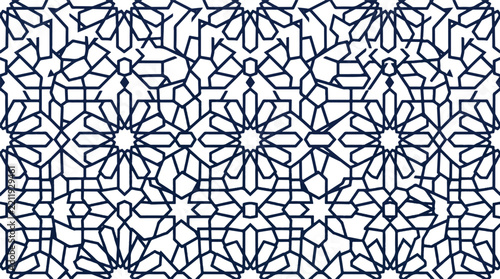 Seamless Islamic Geometric Pattern Blue Line Arabesque Vector Background