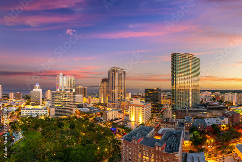 View of downtown St. Petersburg, Florida, USA. Urban skyline with high-rise buildings in vibrant American city.
