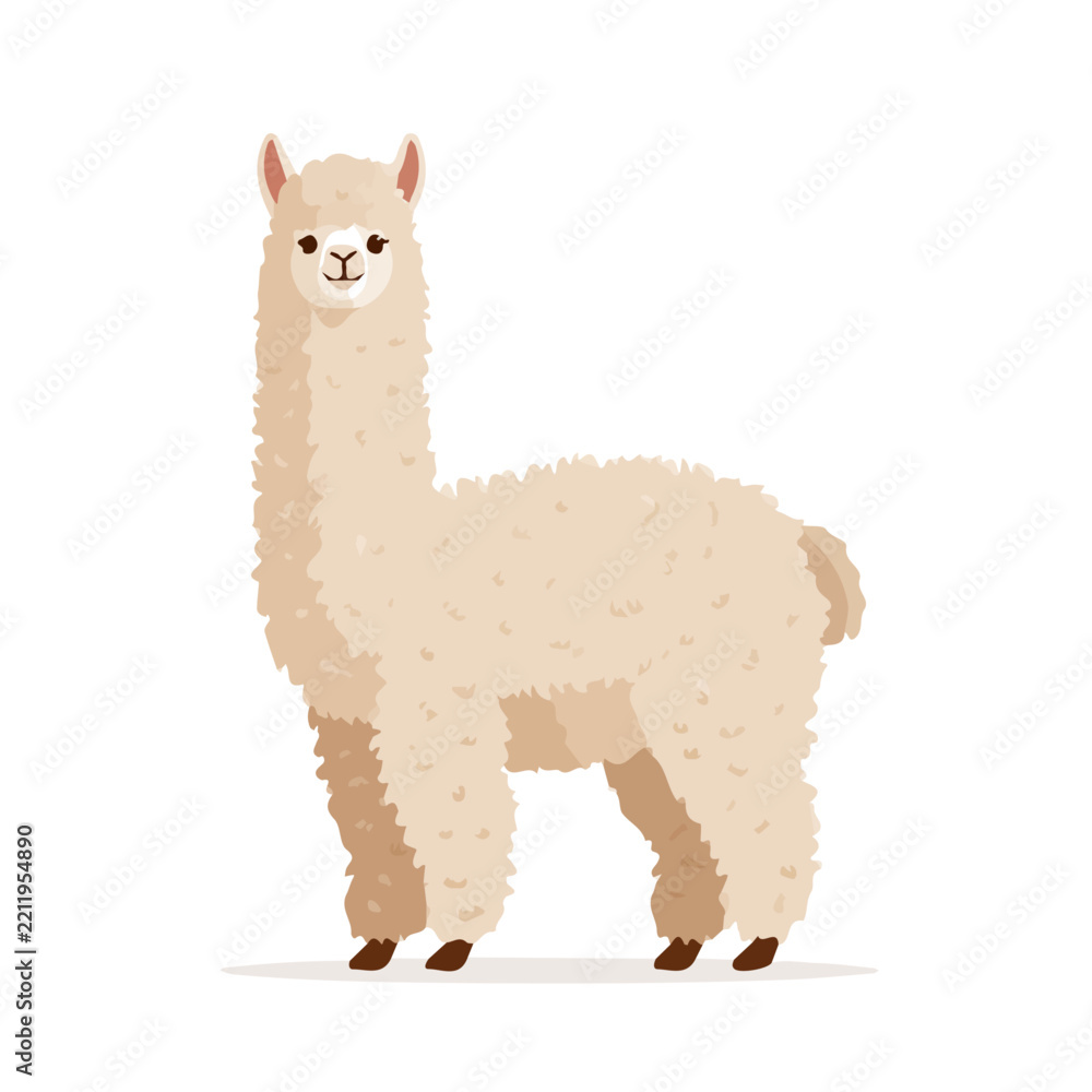Obraz premium Modern flat 2D vector illustration of a Alpaca, minimal design style on a white background.