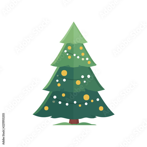 Flat 2D minimalist illustration of a Christmas Tree, modern vector design with white background.