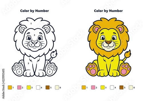 Color by number lion illustration for kids activity sheet  