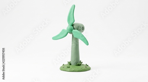 Clay Wind Turbine Model on White Background Representing Renewable Energy and Sustainability