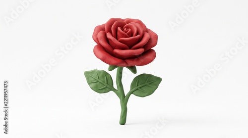 Red Rose Sculpture Made of Clay on a White Background