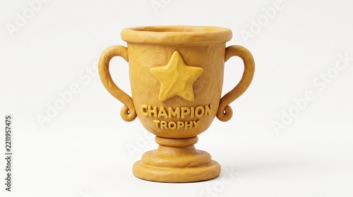 Golden Champion Trophy with Star Emblem and Textured Surface on White Background