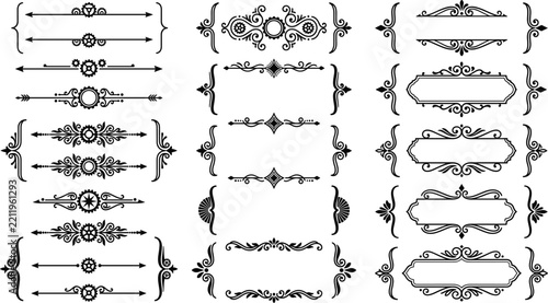 Steampunk industrial gear borders and vintage filigree dividers vectors collection.