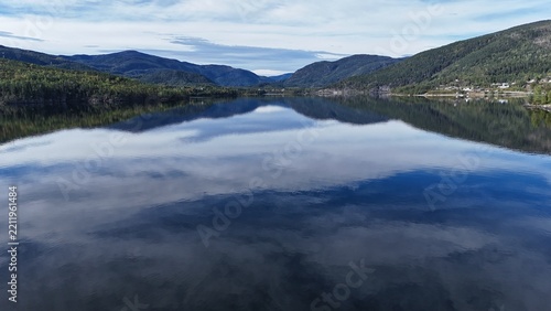 Scenic aerial view of Aurlandsfjord landscape in Norway