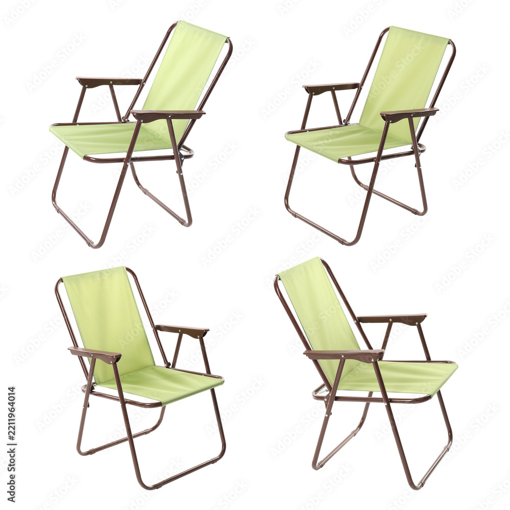 Fototapeta premium Comfortable folding chair on transparent background, set