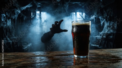 Dark Brewed Beer in Spooky Atmosphere