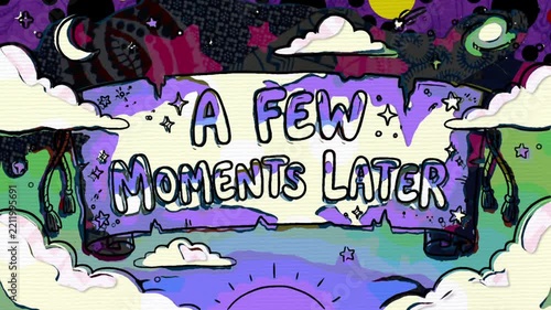 Stylized A Few Moments Later Banner With Bold Text on Cartoon Background
