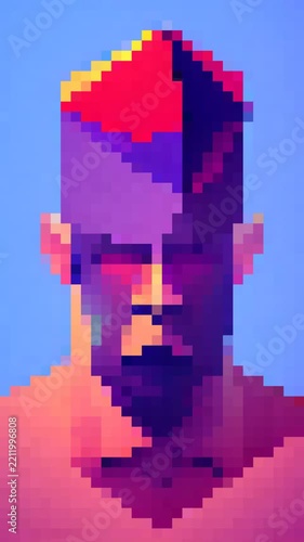 Colorful Low-Poly Abstract Portrait Illustration of Geometric Face in Vibrant Digital Art