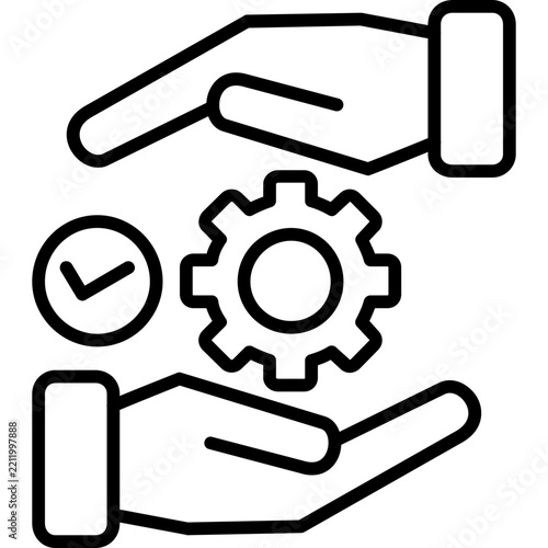 Hands holding gear with check mark Icon