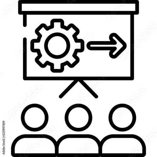 Presentation board with gear and arrow Icon