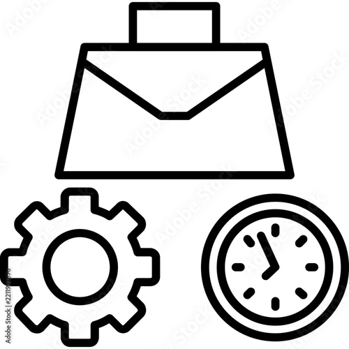 Briefcase with gear and clock Icon