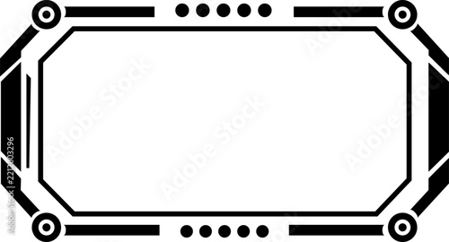 Futuristic UI interface element, sci-fi digital technology horizontal frame mockup, cyberpunk game dashboard panel, modern wireframe tech border template layout.