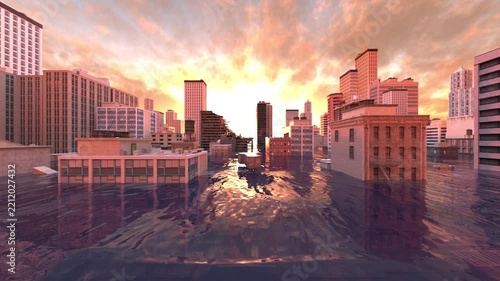 水没した都市　3DCGレンダリング