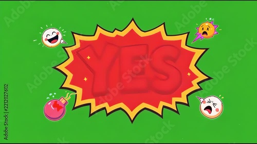 YES Comic Speech Bubble Motion Graphic Pop Art Animation Green Screen Chroma Key Overlay