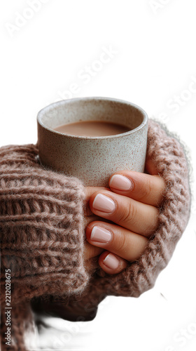 Woman Holding Warm Coffee Mug wearing Pink Knitted Sweater