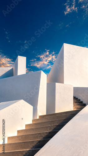 minimalist architecture, minimalist structure, modern architecture, contemporary architecture, clean lines, simple design, stairs to the sky
