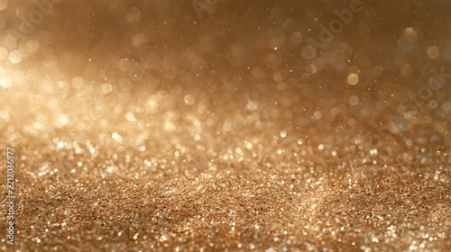 Golden glitter background with sparkling bokeh lights and warm festive glow