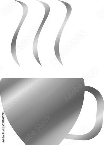 Silver Hot Coffee Cup Vector Icon with Steam