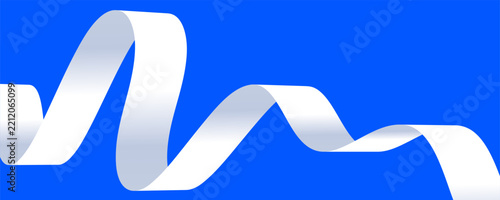 Ribbon wave celebration with white blue curved and success banner vector. Line background flowing with smooth elegant element and design tape silk.