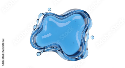 Blue abstract water droplet with smooth surface and light reflection isolated on transparent background