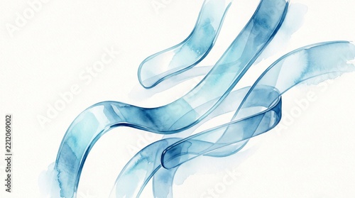 Abstract blue translucent ribbon waves flowing on white background
