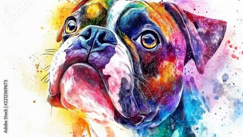 Bulldog in Colorful Watercolor Art
