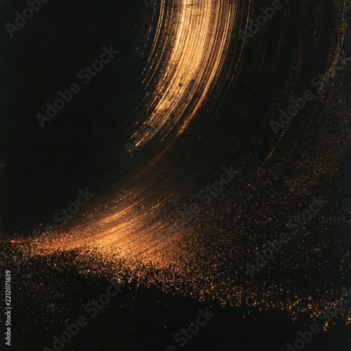 Texture-rich copper gold light sweep, heavy granular noise on a black void