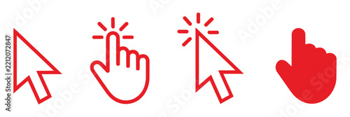 cursor pointer click icon set red hand arrow ui symbols