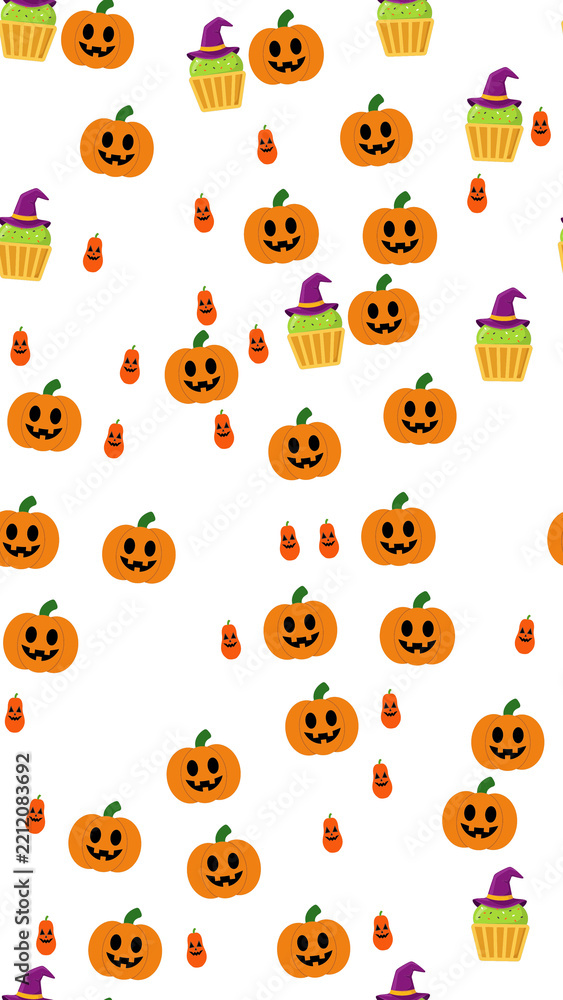 Obraz premium Halloween pattern with pumpkins and cupcakes