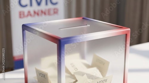 Transparent ballot box with voting papers for an election event