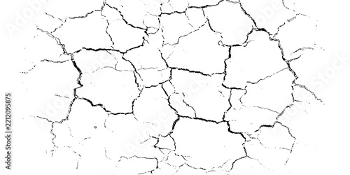 Geometric cracked earth pattern with deep fissures isolated on transparent background
